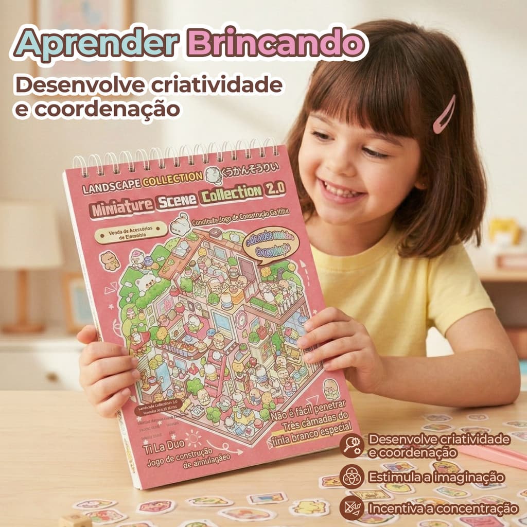 Livro Cenários Adesivos 3D Kawaii Caderno DIY Scrapbooking Fofo Adesivo Gel Cola Descola Escolar Brinquedo Menina