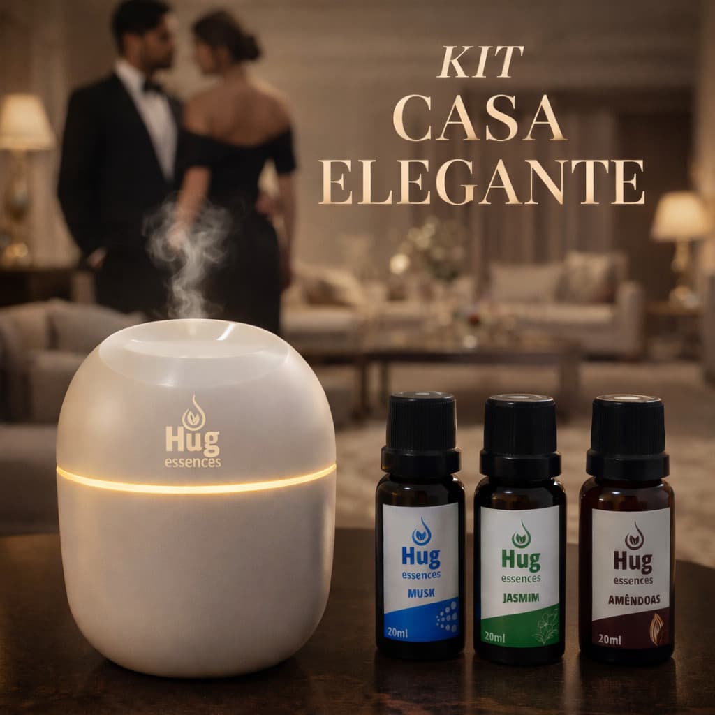 Kit Casa Elegante + 1 Essencia Musk, 1 Essencia Jasmim e 1 Essencia Amendoas - Umidificador Egg 200ml - Essencias 20ml