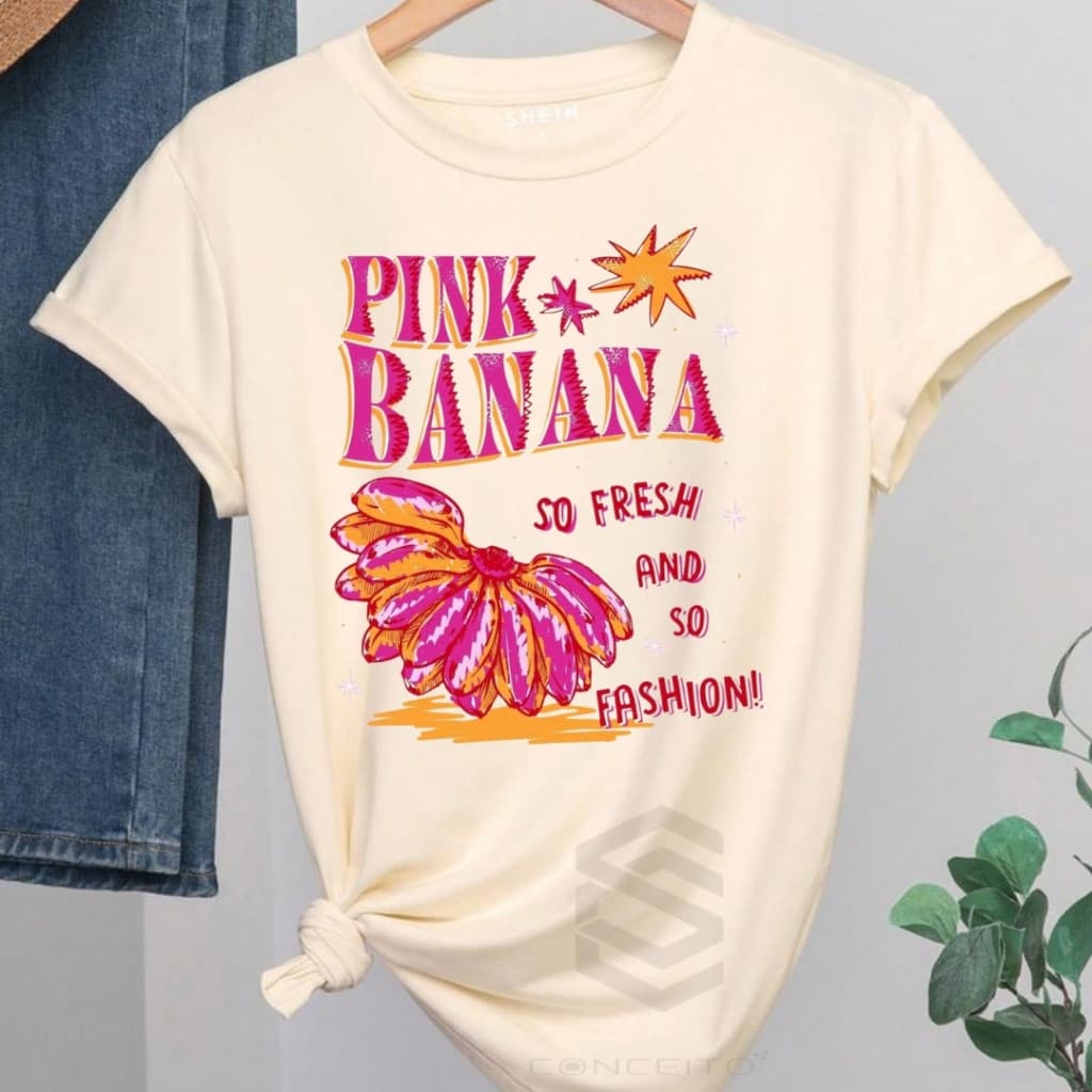 Camiseta Algodão Banana Pink Feminina Moda Casual