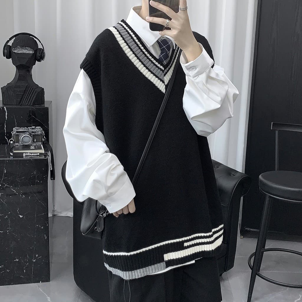 Estilo Preppy casal malha literária sem mangas camisola colete masculino colete de lã outono inverno na moda bonito