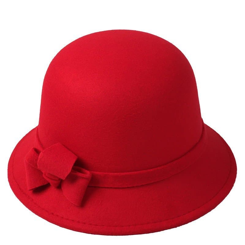 Chapéu de lã elegante para o outono e inverno, de cor sólida com flores, ajustável, adequado para mulheres de meia-idade