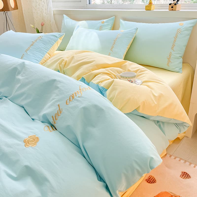 Simples lavado algodão puro algodão pequena cama fresca conjunto de quatro peças algodão 100 colcha capa dormitório cama