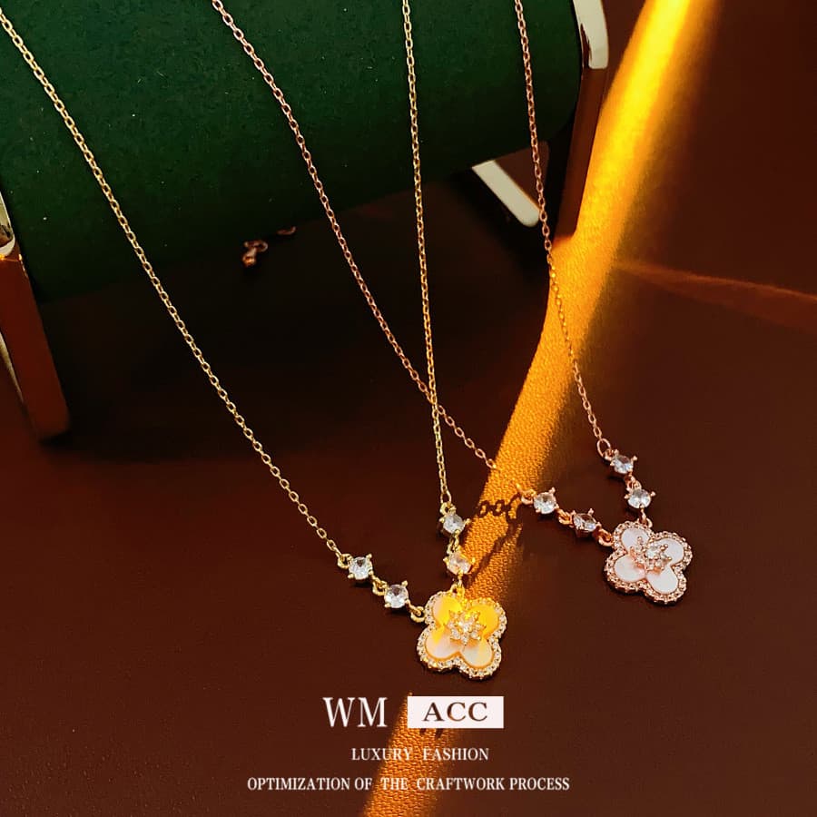 Colar com pingente de flor madrepérola banhado a ouro Real, colar francês retrô com corrente de clavícula, nicho de moda