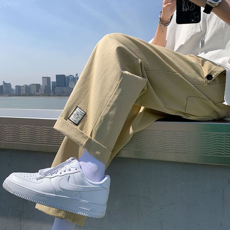 Macacão funcional de perna larga masculino verão High street ins nove pontos street Wear Casual solto em linha reta Hara