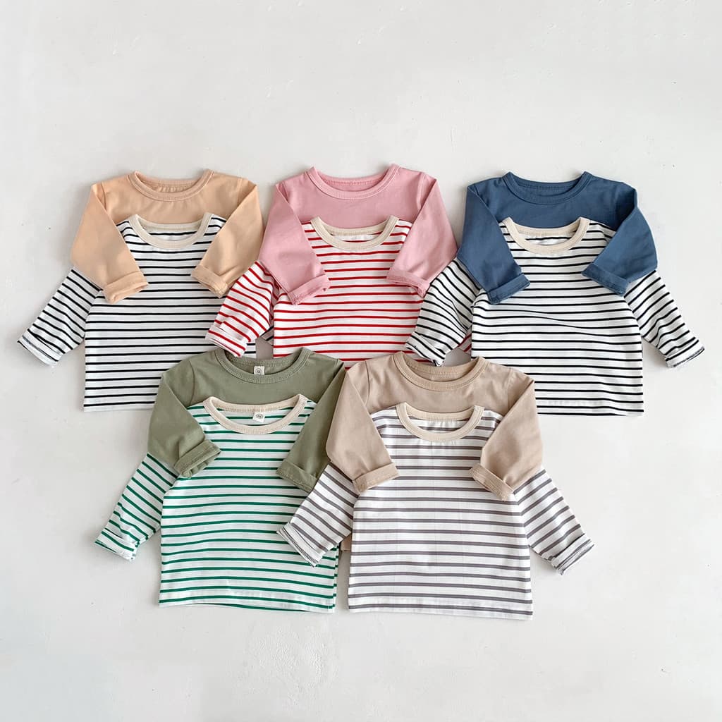 Camisa de fundo infantil primavera outono roupas crianças listrado manga comprida camiseta masculino feminino bebê puro