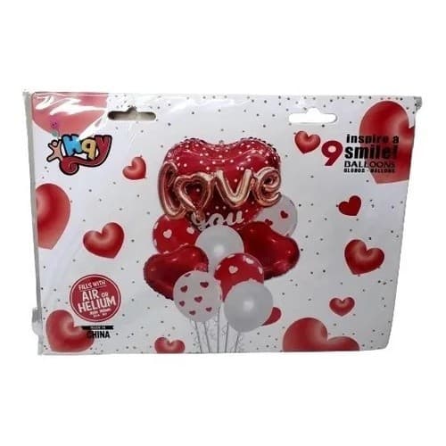 Kit 9 Buque Balões Festa Metalizado Love Romântico vermelho