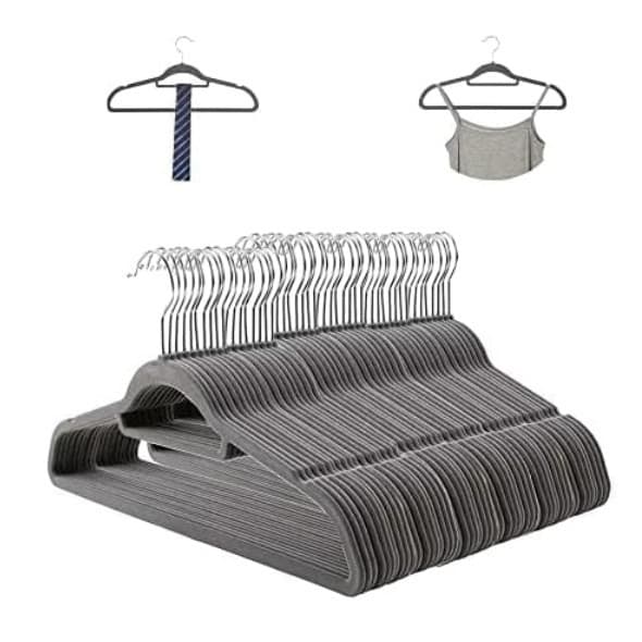 Cabide de Veludo Slim com Gravateiro 42cm Cinza 10 pecas