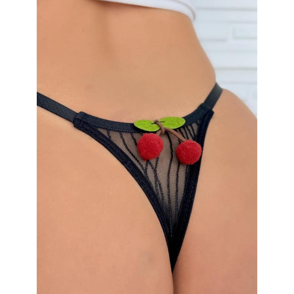 Calcinha Cereja Sensual Rendada Regulagem Tanga Fio Cerejinha