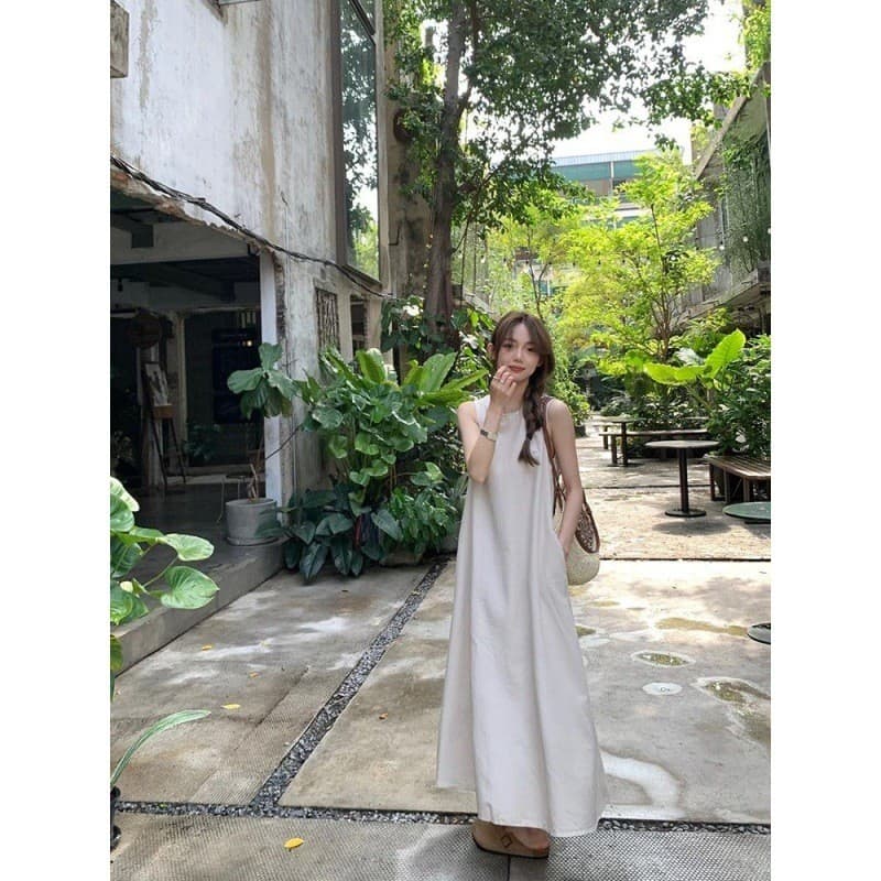 Japonês coreano Halter férias camisola sem mangas colete vestido feminino verão Design nicho solto branco praia vestido