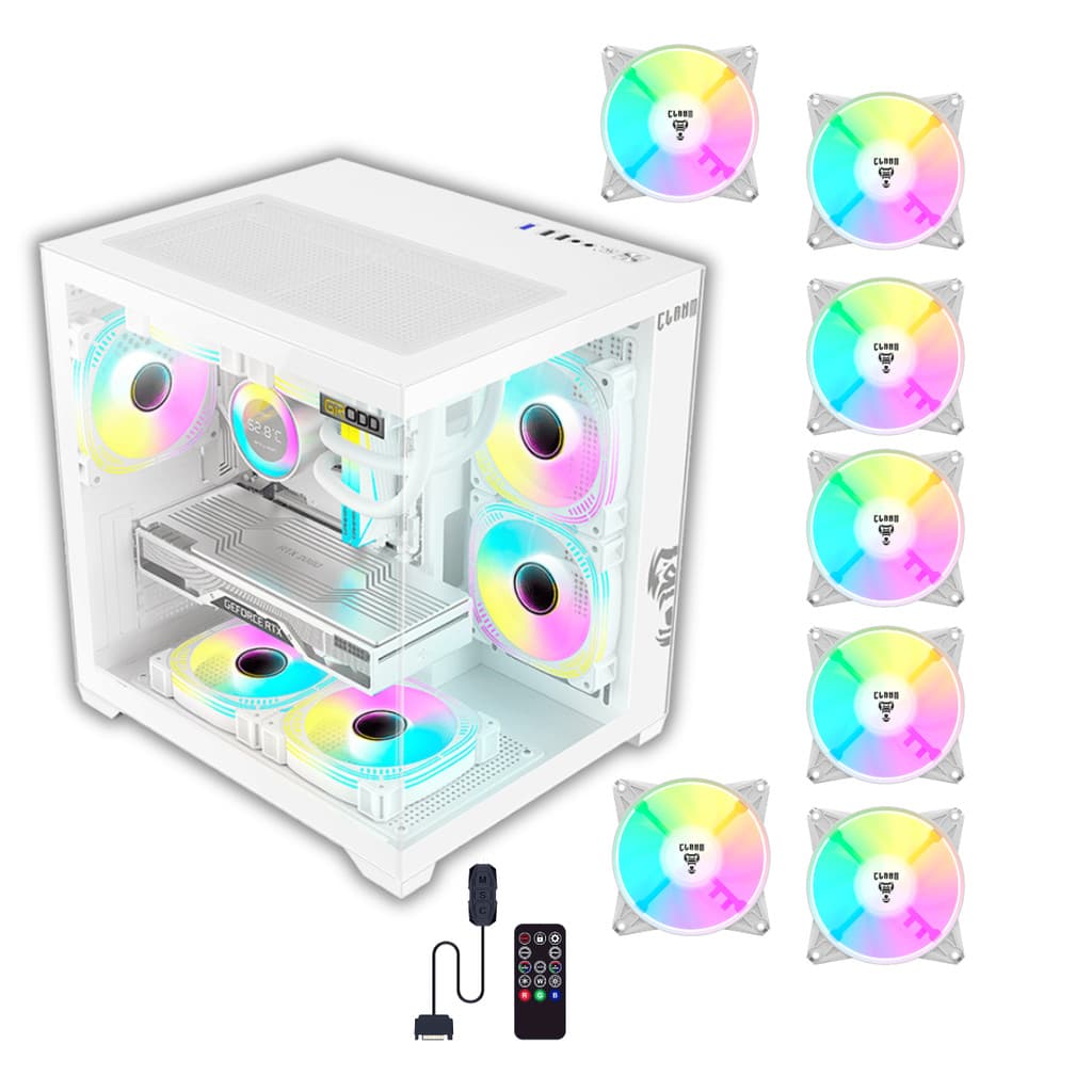 Gabinete Gamer Snow Grodd + 7 Fans ARGB Branca Controladora Clanm