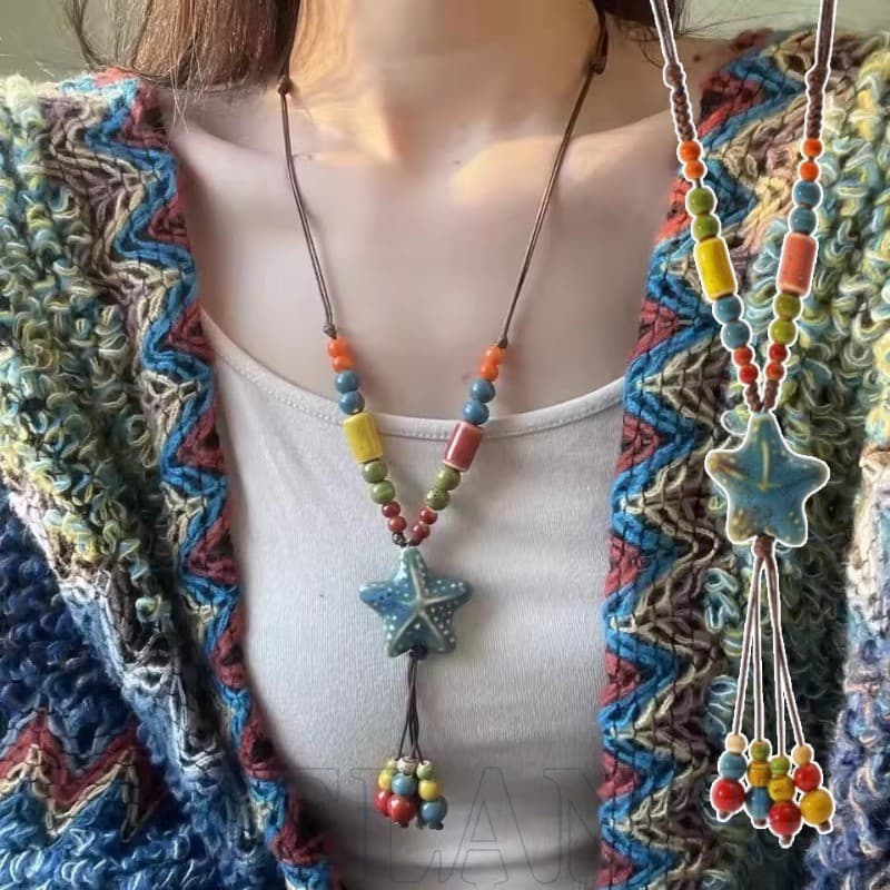 Colares Com Pingente De Estrela De Cerâmica-Estilo Boêmio , Vintage , Elegante-Acessórios De Joias Da Moda-Presentes Par