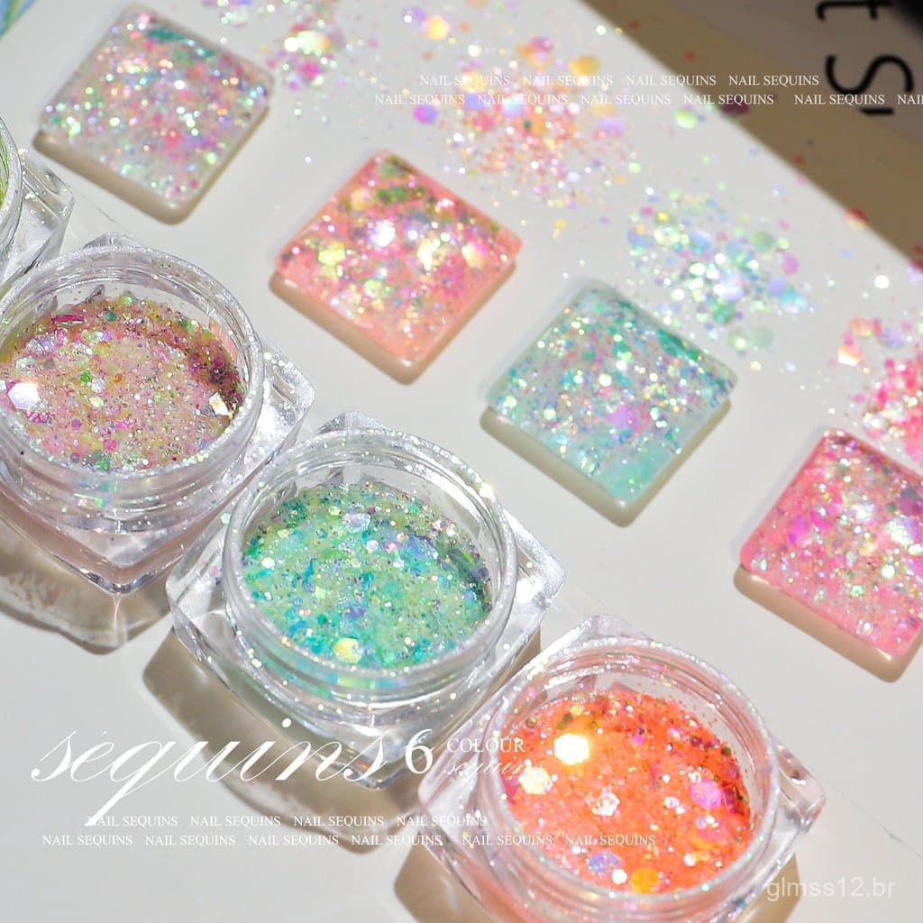Arte de unhas estilo japonês, estilo de celebridade da internet, lantejoulas de meteoro super brilhantes, novas lantejou