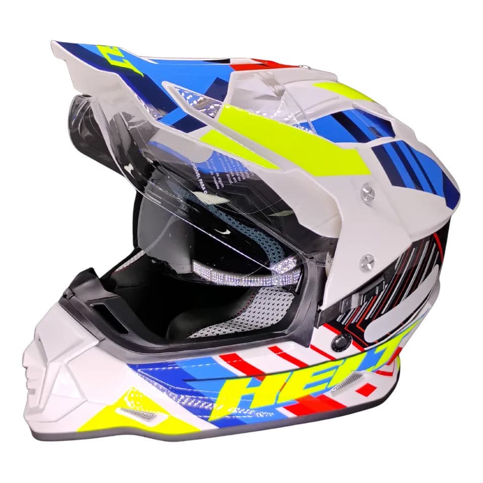 Capacete Cross Vision Glass Town C/ Oculos Tam 62 Colorido Viseira Anti Risco Off-Road Original Helt