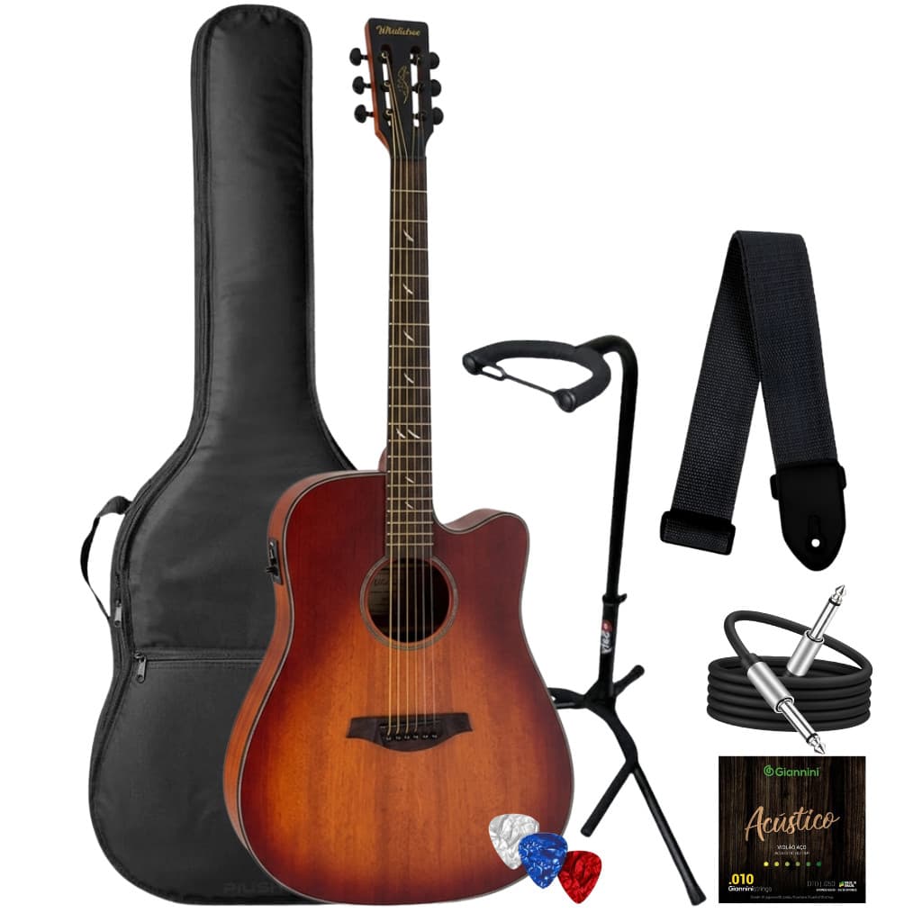 Kit Violao Waldman Blastone Grand Dcex-641 Sunburst Aco + Capa Suporte Cabo Correia Palhetas