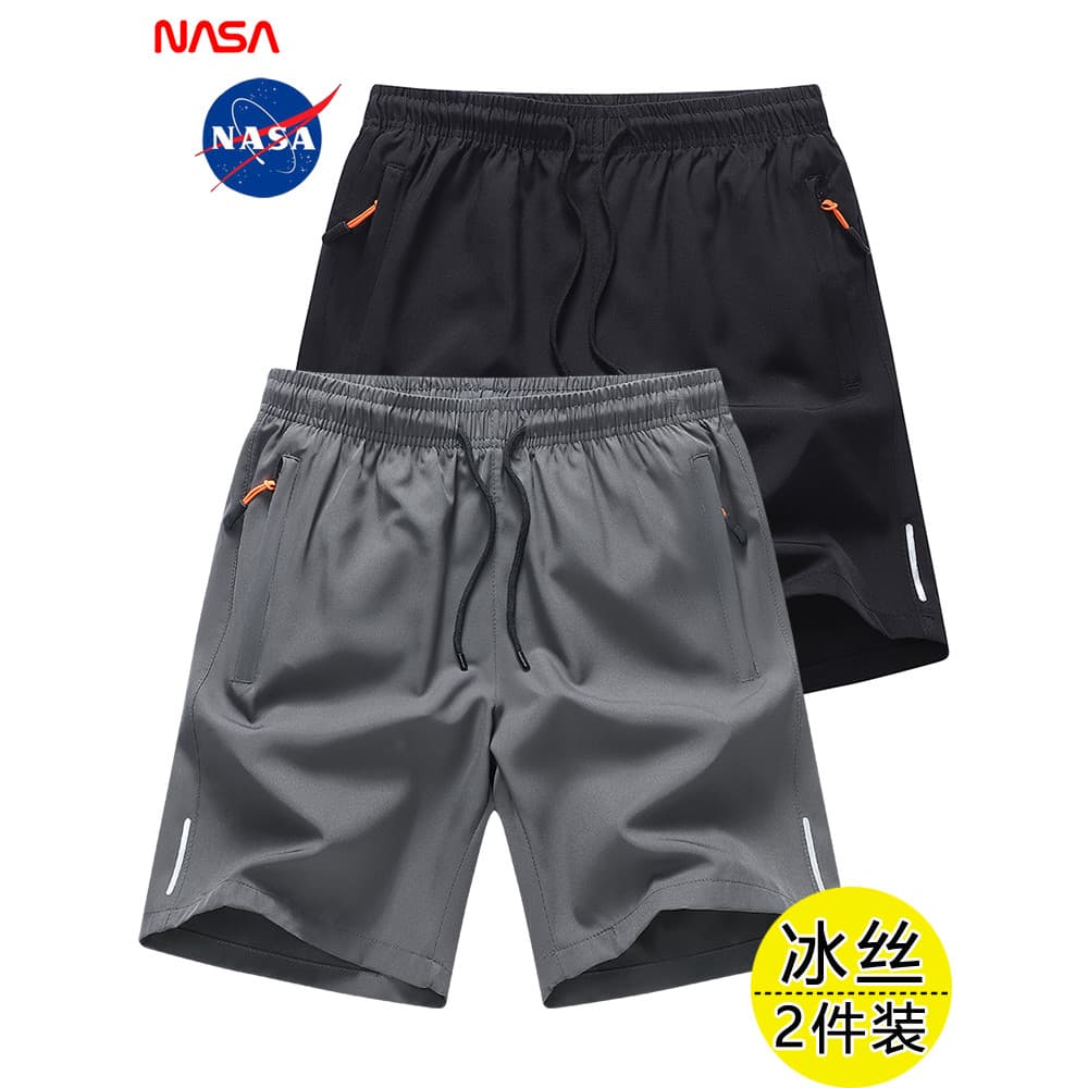 NASA Co-Branded Ice Silk Shorts Masculino Verão 2026 Novo Estilo Casual Calças de Cinco Pontos Calças Esportivas Masculi