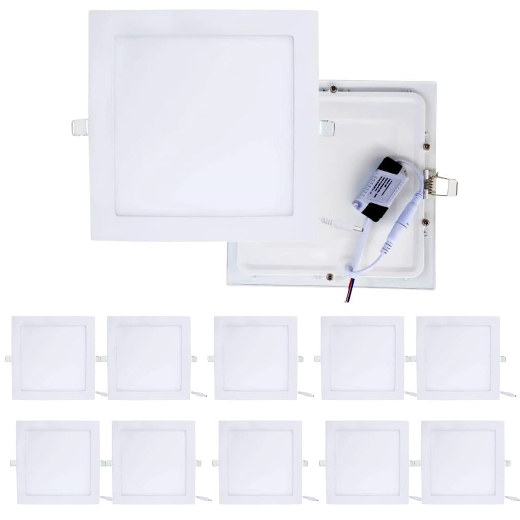 Kit 10 Plafon Led 12W Quadrado Embutir Alumínio 16.5x16.50cm Frio Bivolt 110v-220v