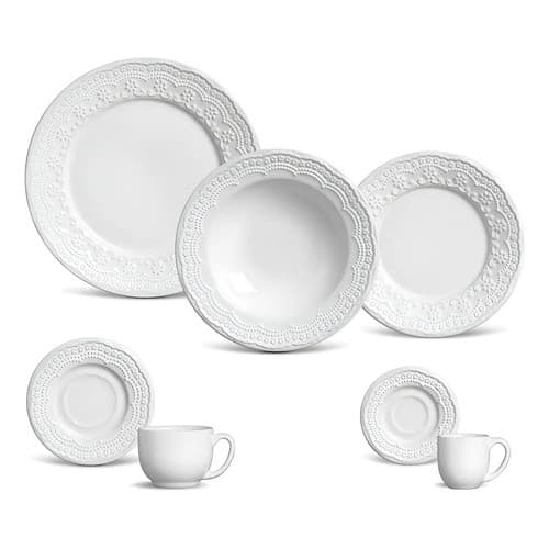 Aparelho De Jantar 42 Peças Porto Brasil Ravenna Branco Louça Madeleine Branco