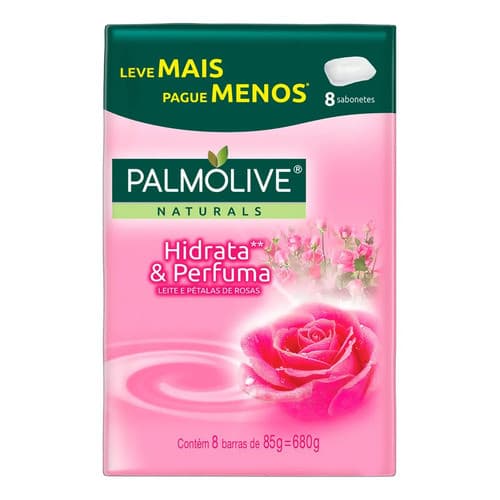 Kit C/ 8 Unidades Sabonete Em Barra Palmolive Leite E Pétalas De Rosa 85g - Hidratante - Pele Macia - Toque Suave