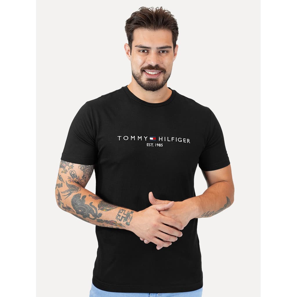 Camiseta Tommy Hilfiger Original Masculina Core Logo Tee Preta