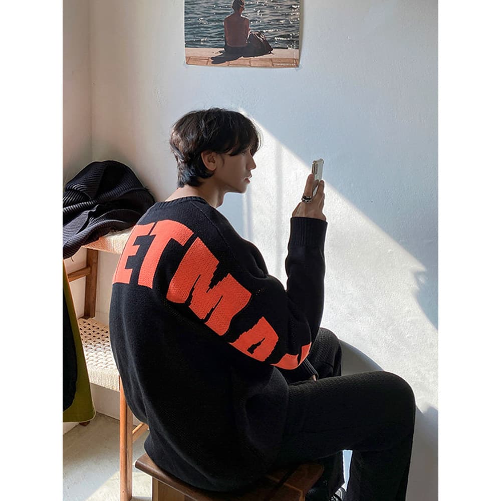 MRCYC Suéter masculino com gola redonda, estilo outono inverno, estilo coreano, roupa de rua, suéter Casual solto de est