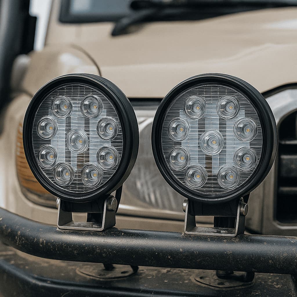 Farol de Milha LED 42W Redondo | 9 LEDs | Bivolt 12V-24V | Branco Frio