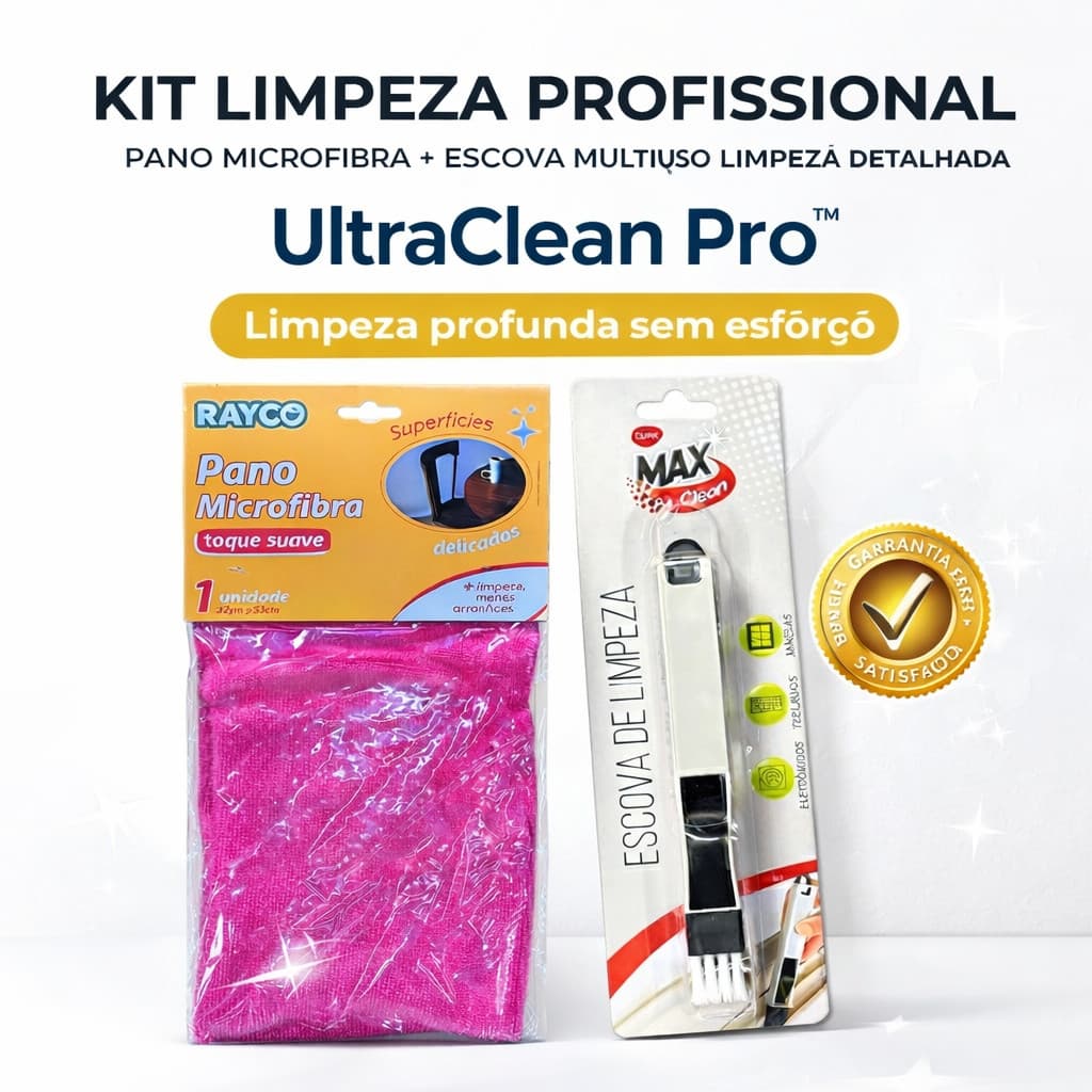 Kit Limpeza Profissional Pano Microfibra + Escova Multiuso Limpeza Detalhada Casa