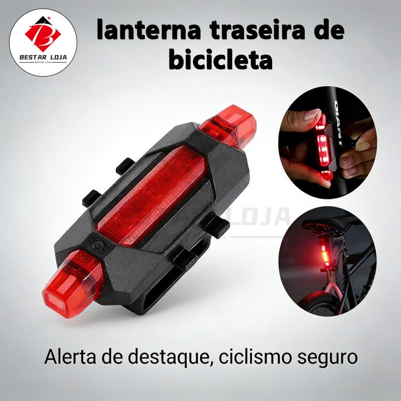 BESTAR LOJA  Pisca Traseiro Lanterna de Bike Recarregável, Sinalizador Traseiro Bicicleta 5 Leds Recarregável.