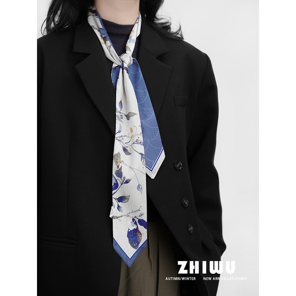 Z Zhiwu seleção ~ Dan Qingbailan ~ lenço de seda estilo chinês pequena tira longa feminino amarrado saco fita bandana es