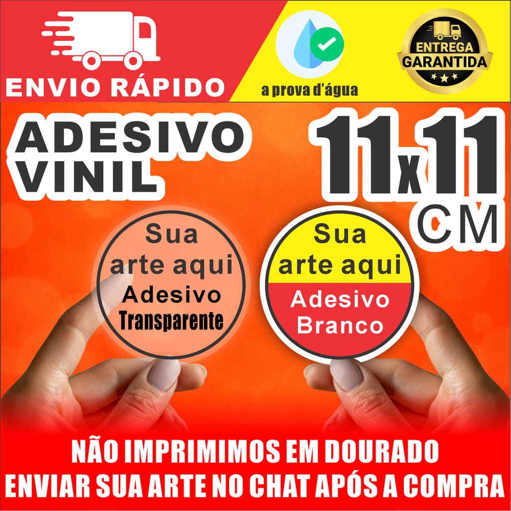 Adesivo Vinil 11x11cm Personalizado À Prova D’Água 50 a 500 Unidades Logo Marca