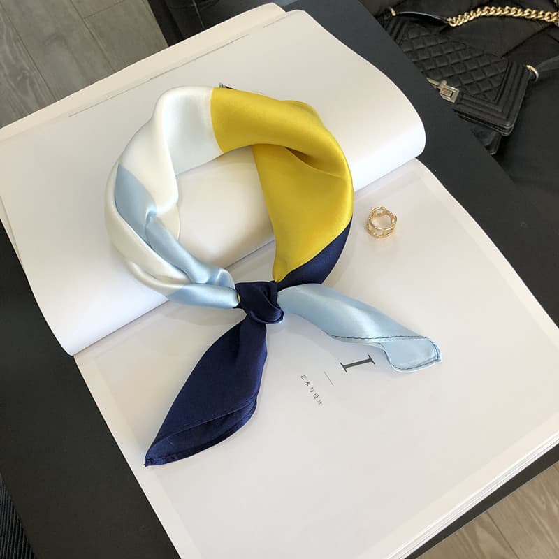 Primavera outono estilo fino amarelo azul cor combinando seda amoreira pequeno lenço quadrado lenço de cetim de seda ele