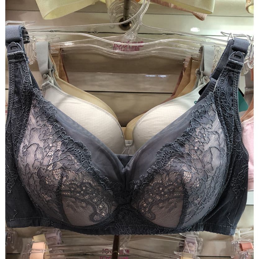 Yiqi Ultra-fino mulheres grávidas copo grande sutiã de enfermagem roupa interior sem fio sutiã de enfermagem renda