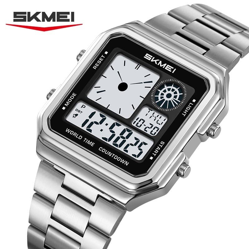 Relógio Digital Elegante para Homens SKMEI 2451, Caixa Quadrada em Aço Inoxidável, Ideal para Presente