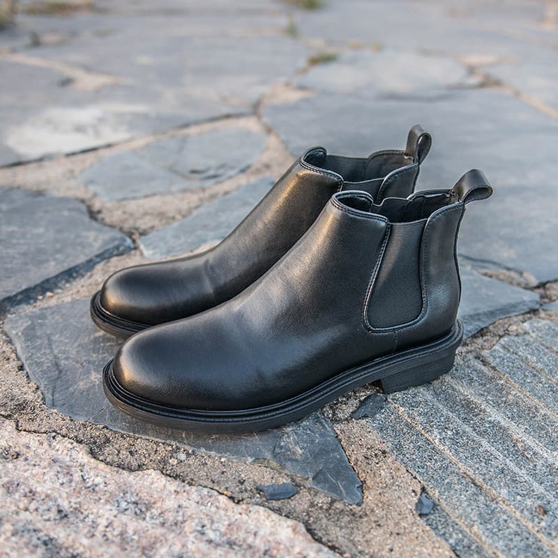Retro estilo britânico Chelsea botas masculinas cor polida couro macio botas masculinas deslizamento em meados de topo b