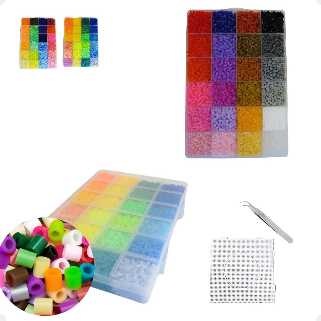 Kit Perler Hama Beads 2,6mm 15.000un 24 Cores Pinça Pegboard