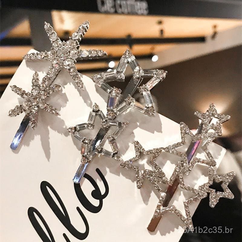Presilhas de cabelo estilo coreano e japonês, elegantes presilhas em formato de estrela de cinco pontas e floco de neve,