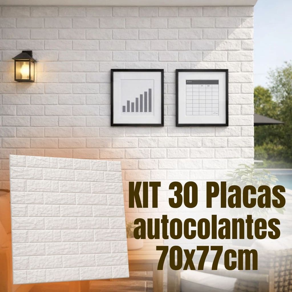 Kit 30 Placas Adesivas 3D Tijolinho 70x77cm Autocolante