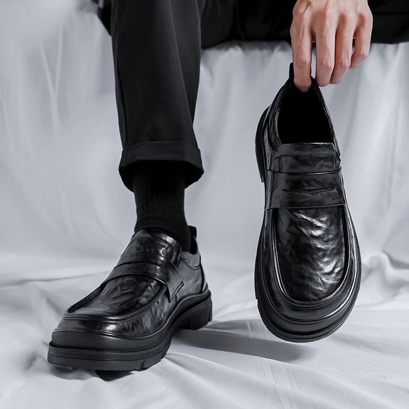 Pé largo sapatos de couro masculino couro genuíno estilo britânico outono inverno Casual negócios Formal Wear dedo do pé