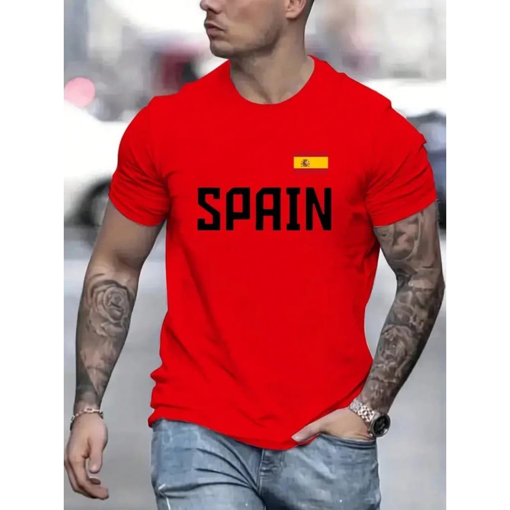 Camiseta Masculina Espanha com Bandeira Spain Camisa-VÁRIAS CORES Envio Imediato Mood.VestFranca