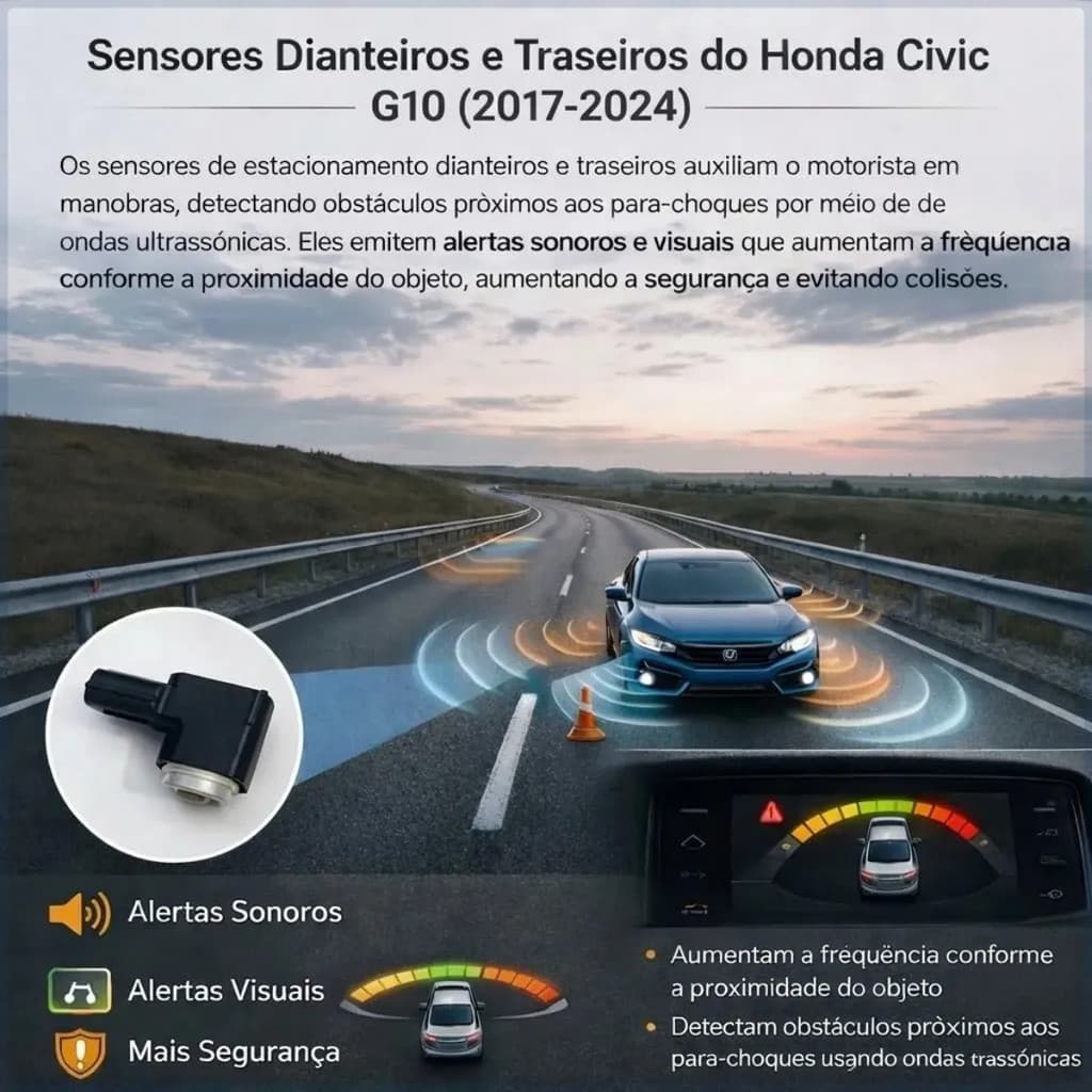 Sensor de Estacionamento Dianteiro e Traseiro Honda Civic G10 2017 2018 2019 2020 2021 2022 2023 2024