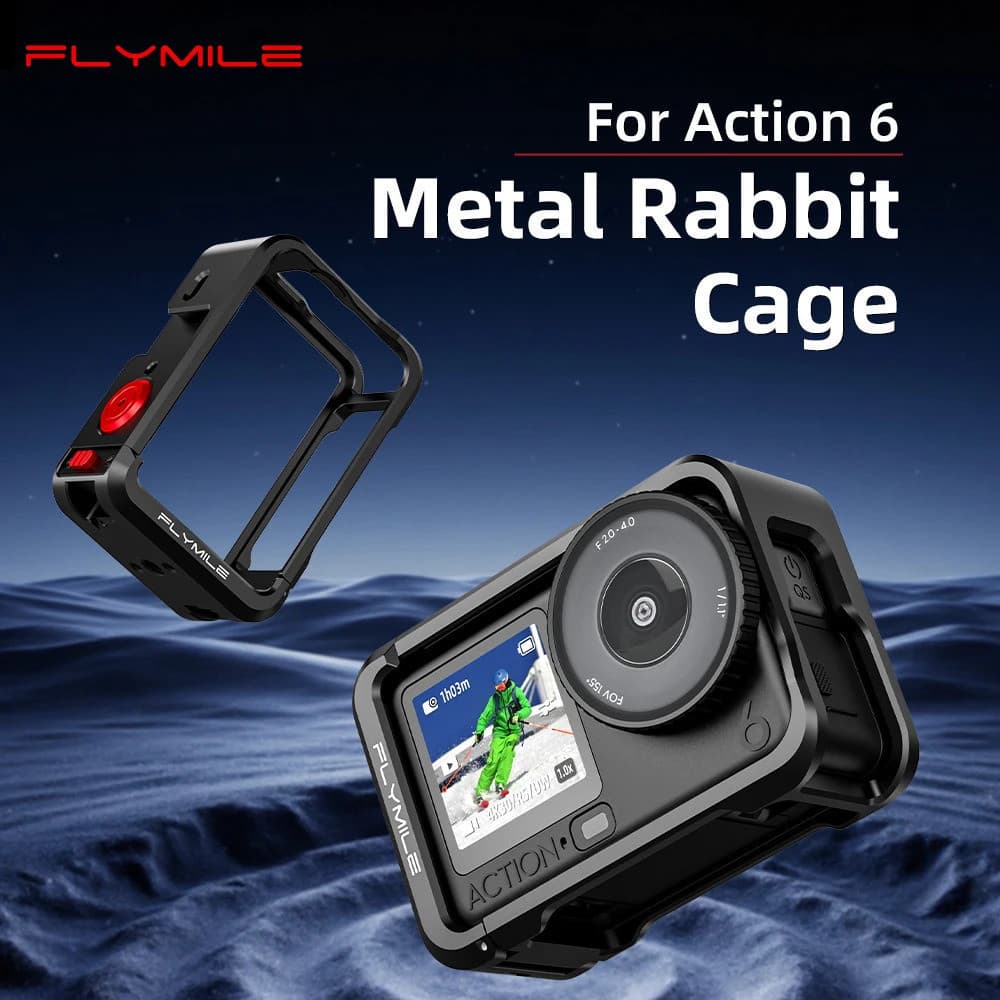 Capa Protetora Flymile Metal Rabbit Cage para DJI Osmo Action 6, Estrutura Protetora de Liberação Rápida, Carcaça de Lig