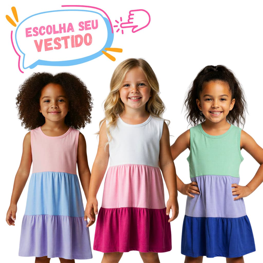 Vestido 3 Marias Infantil Roupa Menina Verão Escolhido Colorido Bebê Feminino