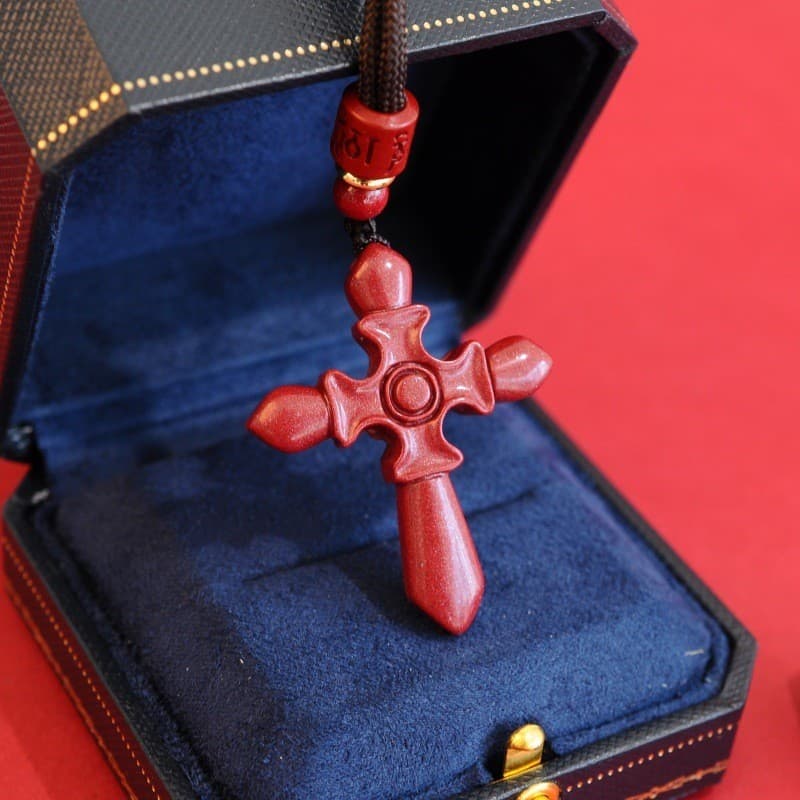 Cinnabar cruz pingente masculino feminino alto conteúdo roxo ouro areia pingente Benming ano vermelho ornamentos portáte