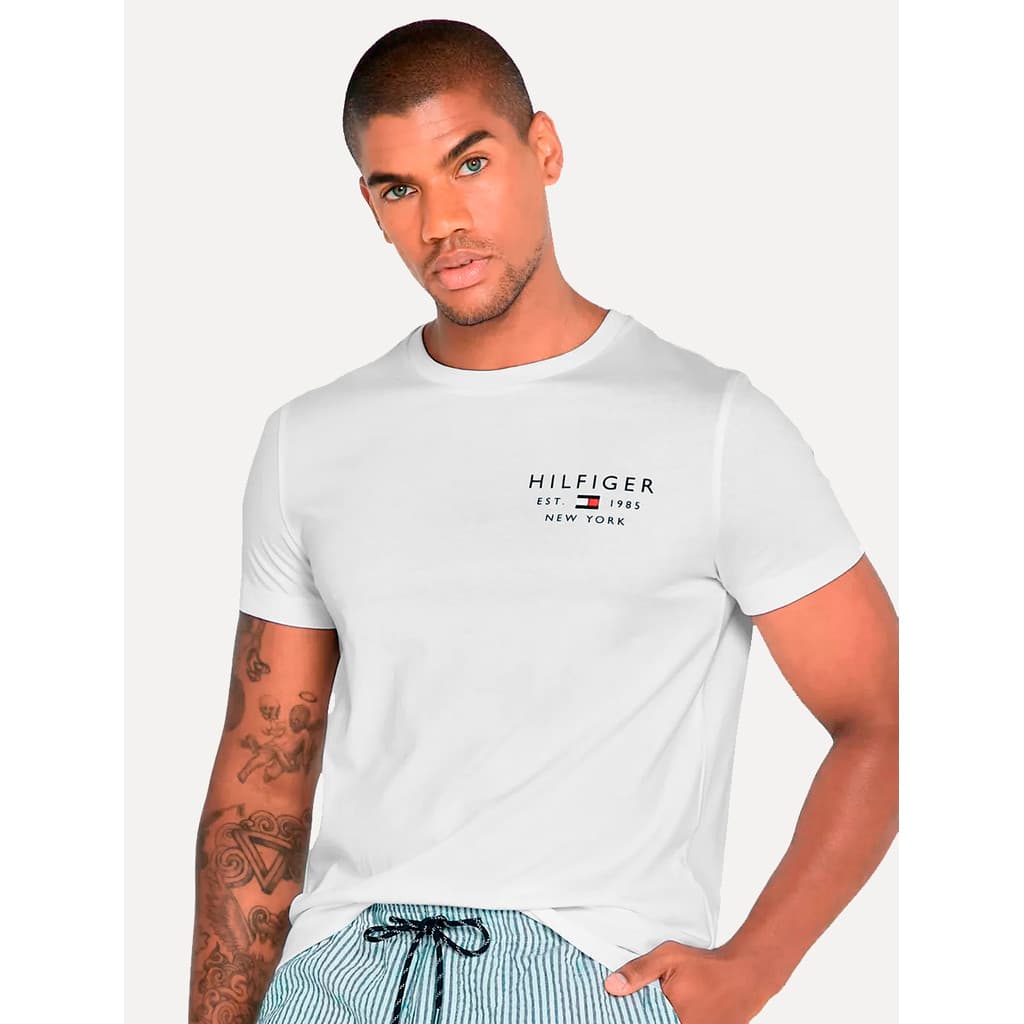 Camiseta Tommy Hilfiger Original Masculina Brand Love Small Logo Branca