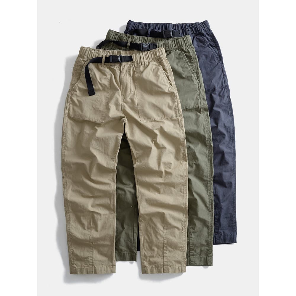 Ami cáqui puro algodão solto macacão japonês ao ar livre masculino Retro cintura elástica calças casuais calças retas