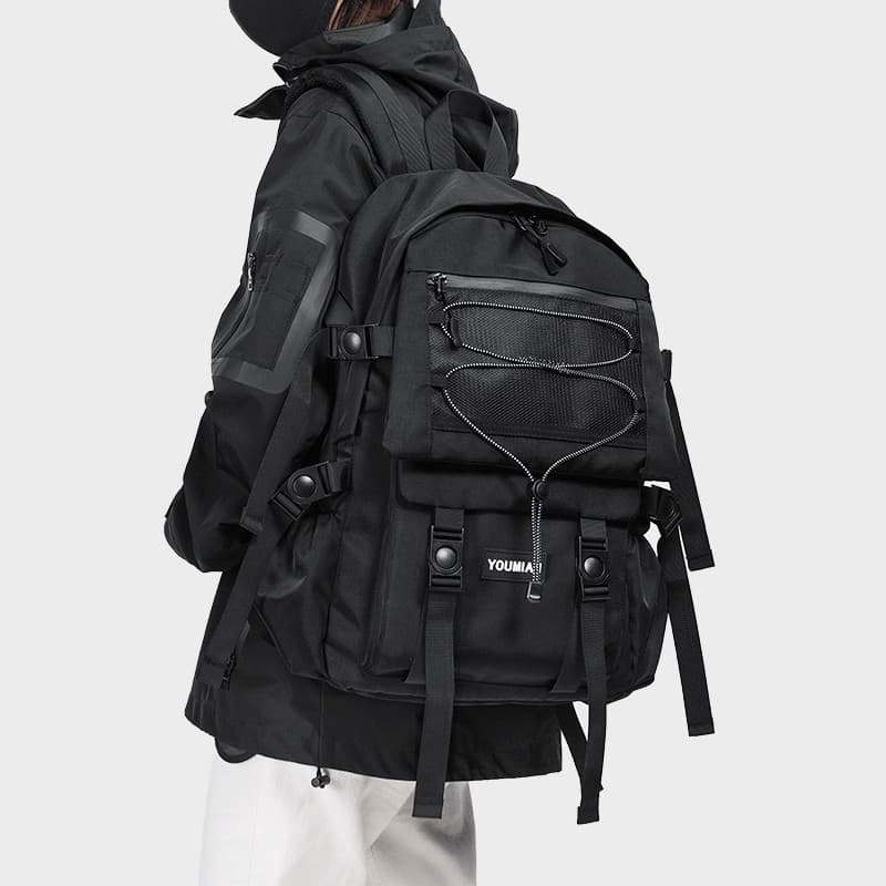 Street Wear mochila masculina grande capacidade ins estilo japonês na moda ferramentas estilo esportivo escuro mochila f