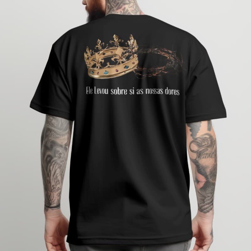 Camiseta Masculina Algodão Religiosa Coroa de Espinhos Blusa Cristã Jesus Cristo Camisa Streetwear