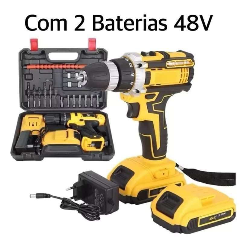 Parafusadeira Furadeira 48V 2 Baterias Muito Forte Com Maleta Completa
