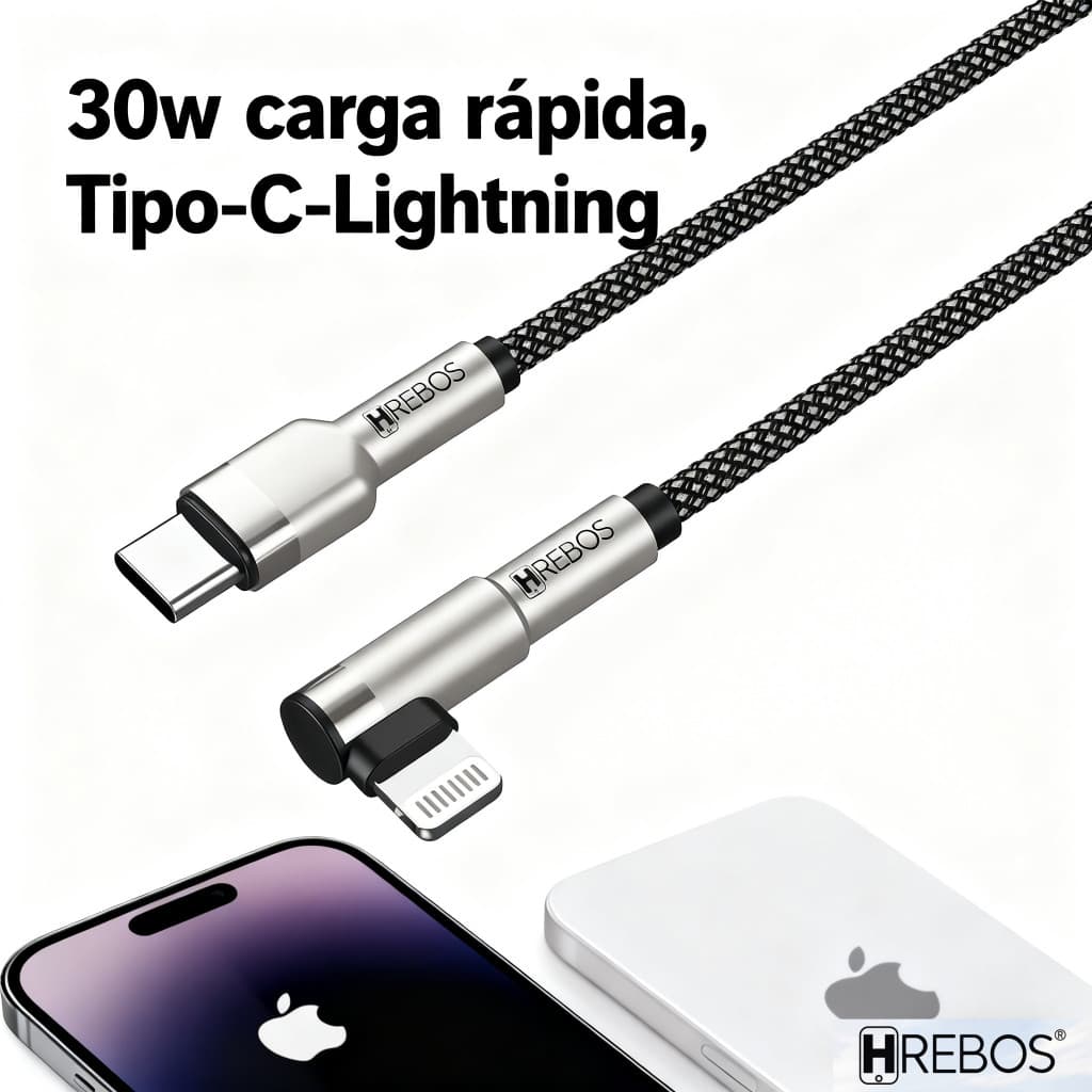 HREBOS Cabo De Carregador Compatível iPhone 14 13 12 11 X XR iPad MacBook Tipo C Lightning CB-378I