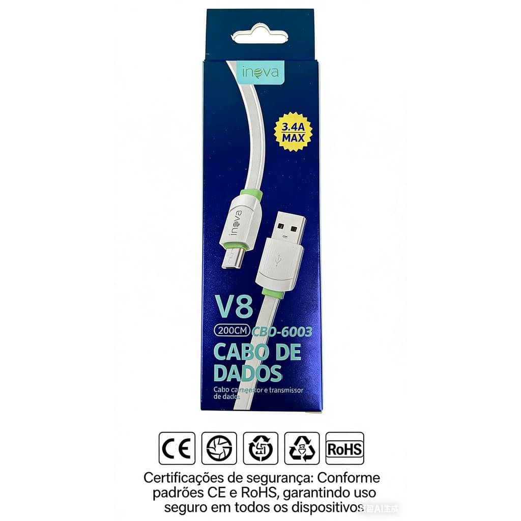 Cabo Micro USB V8 Inova CBO-6003 Turbo 2 Metros Reforçado