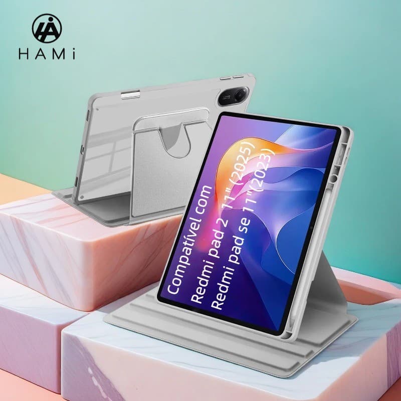 Capa Giratória 360° para Redmi Pad 2 11"/Redmi Pad SE 11" Acrílica Transparente com Suporte Premium